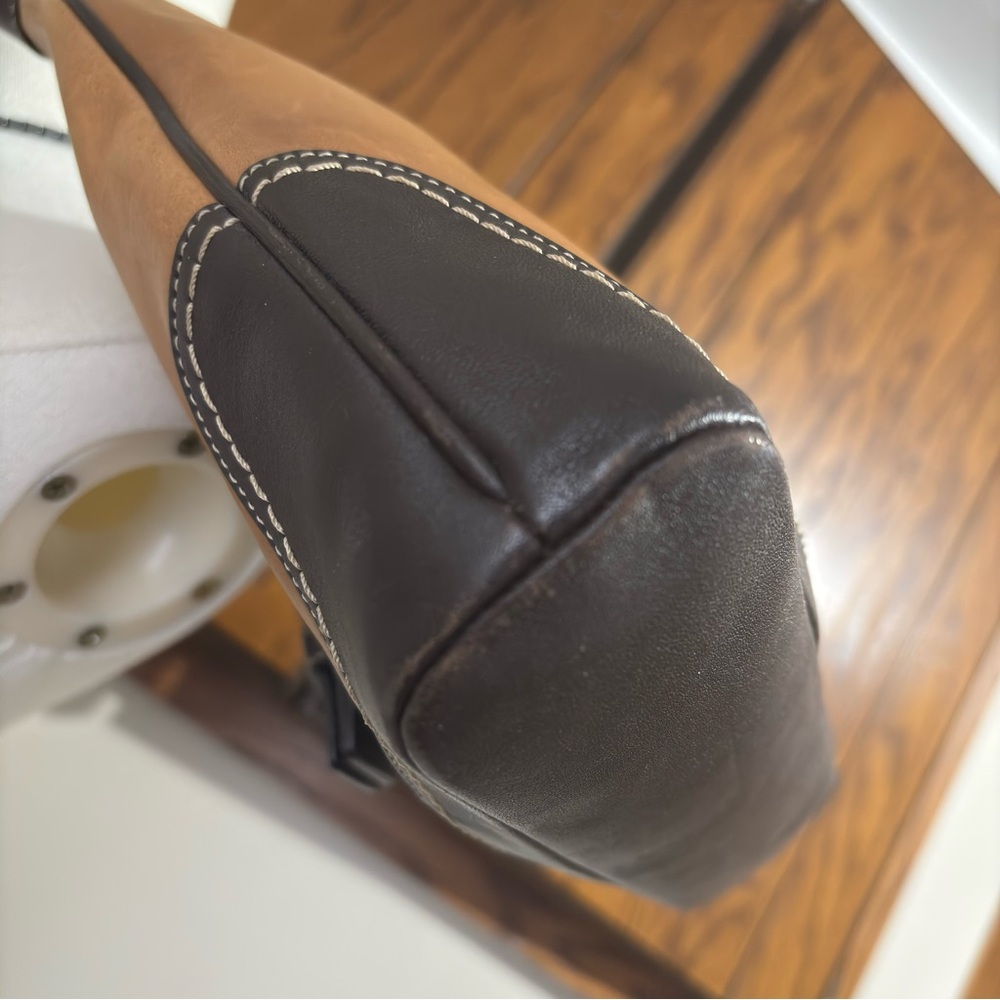 Coach Brown Two Tone Leather Signature Monogram Canvas Hobo Shoulder Purse - Picture 12 of 16